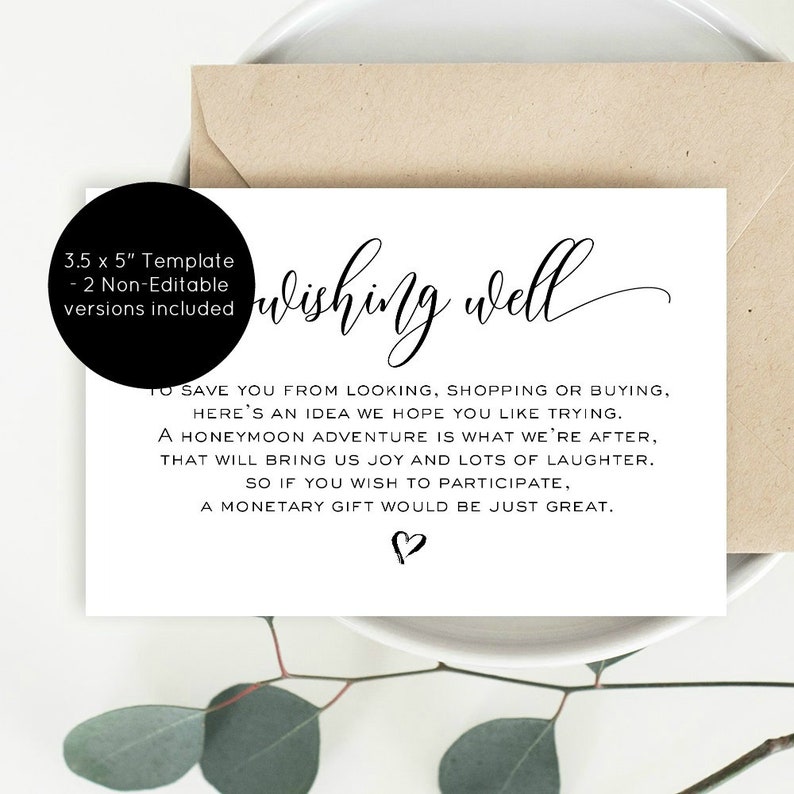 Wishing Well Card Template DIY Wishing Well Printable - Etsy