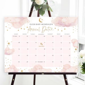 Twinkle Baby Due Date Calendar, Over the Moon Baby Shower Game, Guess Baby's Birthday, TEMPLETT, Due Date Game, WLP-MOO 7612