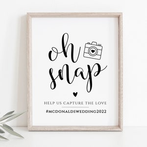 Oh Snap Wedding Hashtag Sign, Wedding Instagram Sign, Wedding Hashtag Sign, Instant Download, Edit with TEMPLETT, WLP-SOU 3628