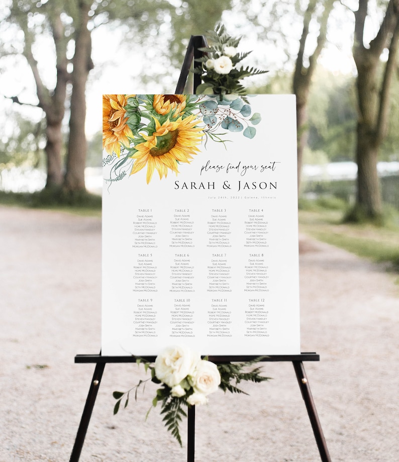 Sunflower Wedding Seating Chart Printable Table Seating image 0