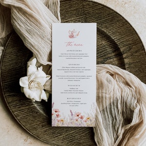 Tea Party Menu Template, Printable Menu Card, Wildflower Tea Party Menu Card, Instant Download, Edit with TEMPLETT, WLP-PTE 7394 image 2