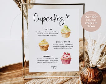 Cupcake Menu Sign, Editable Wedding Cupcake Sign Template, Wedding Dessert Sign, Cupcake Flavors Sign, Edit with TEMPLETT, WLP-SIL 7338