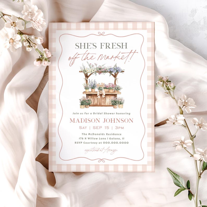 She's Fresh Off the Market Bridal Shower Invitation, Flower Stand Bridal Invitation, Bridal Shower Invitation, Edit w TEMPLETT