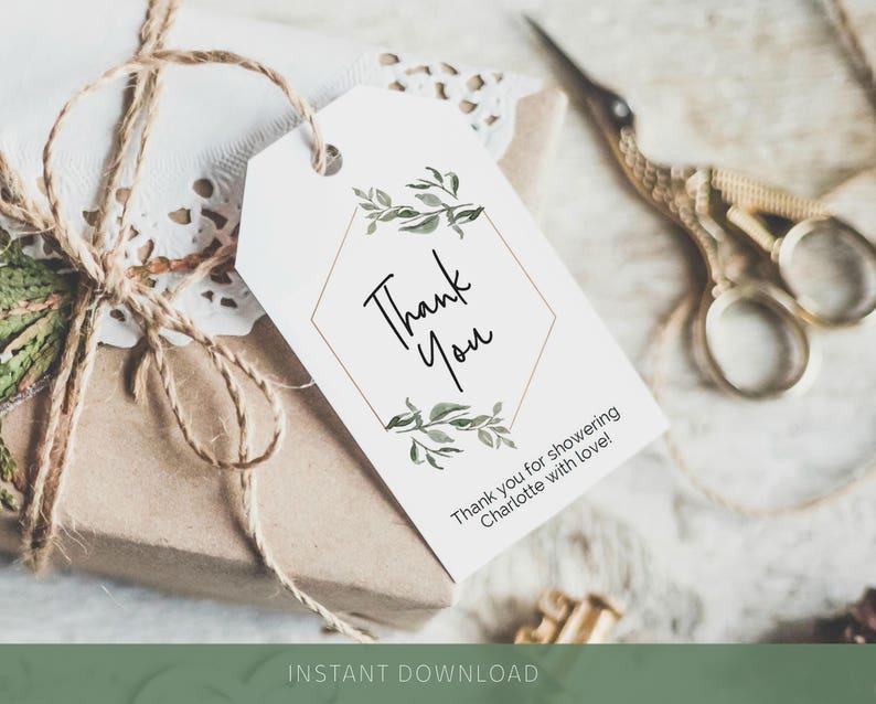 Greenery Thank You Tag Template, Bridal Shower Favor Tag Printable, Greenery Favor Tag Template, Edit with TEMPLETT, WLP-MOD 674 image 1