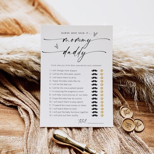Printable Baby Shower Mommy or Daddy Game, Minimalist Baby Shower Games, Editable Game Card, Instant download, TEMPLETT, WLP-LIN 7204