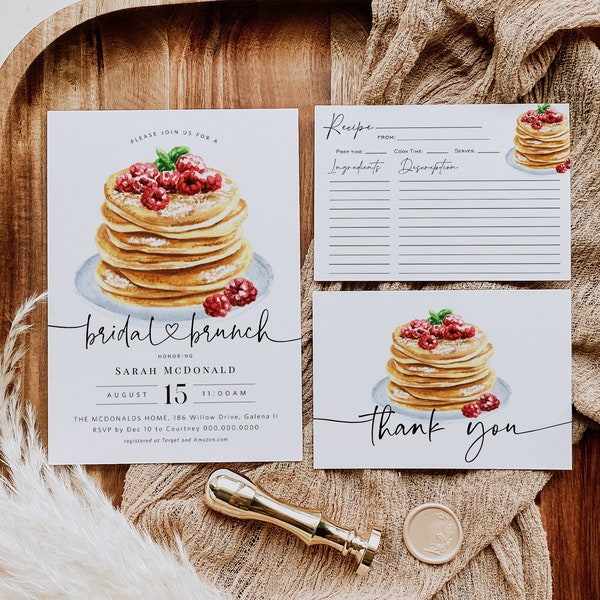 Pancake Bridal Brunch Invitation, Wedding Pancake Brunch, Bridal Brunch Invitation, Recipe Card + Folded Thank You, TEMPLETT, WLP-PAN 5768