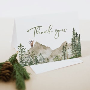 Berge Dankeskarte, Natur Dankeskarte, Sofortiger Download, Wald Dankeschön Gefaltete Karte Vorlage, TEMPLETT, WLP-PFO 5755