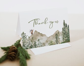 Mountains Thank you Card, Outdoors Thank you Card, Instant Download, Forest Thank You Folded Card Template, TEMPLETT, WLP-PFO 5755