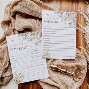 Wildflower Baby Predictions Card, Boho Baby Predictions Template, Wildflower Wishes for Baby Card, Edit with TEMPLETT, WLP-PAS 8334