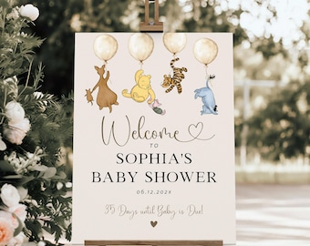 Winnie the Pooh Welcome Sign, Pooh Baby Welcome Poster, Classic Pooh Baby Shower Welcome, Poster Welcome sign, TEMPLETT, WLP-POB 8293