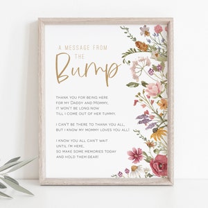 Message from the Bump Sign, Wildflower Baby Message Sign, Baby Bump Sign, Floral Baby Shower Sign , Editable Sign, TEMPLETT, WLP-WIL 4783