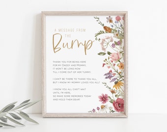 Message from the Bump Sign, Wildflower Baby Message Sign, Baby Bump Sign, Floral Baby Shower Sign , Editable Sign, TEMPLETT, WLP-WIL 4783