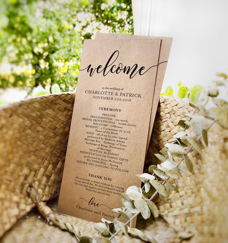 Wedding Program, Wedding Program Printable, Rustic Ceremony Program Template, DIY Wedding Program, Edit with TEMPLETT, WLP524 image 2