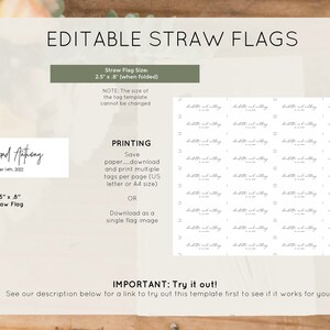 Straw Tag, Editable Drinks Tag Template, Mini Drink Straw Tag ...