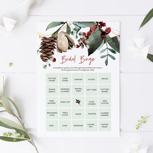 Bingo nupcial de Navidad, juego de bingo de despedida de soltera, tarjetas de bingo imprimibles, tarjeta de bingo editable, editar con TEMPLETT, WLP-CGE 4569