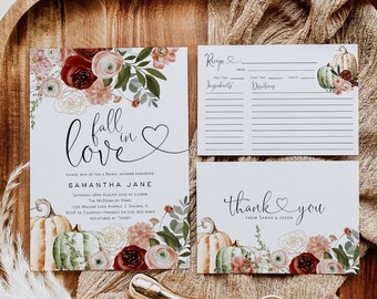 Pumpkin Bridal Shower Invitation Set, Fall Bridal Shower Invitation, Details Card, Recipe Card, TEMPLETT, WLP-MAR 5261