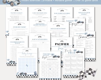 Race Car Baby Shower Game Bundle, Baby Shower Games, Little Racer Baby Games Bundle, Customize Baby Shower Games, TEMPLETT, WLP-RAC 8454