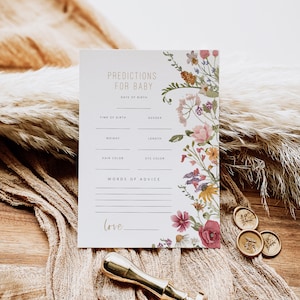 Wildflower Baby Predictions Card, Boho Baby Predictions Template, Wildflower Wishes for Baby Card, Edit with TEMPLETT, WLP-WIL 6909