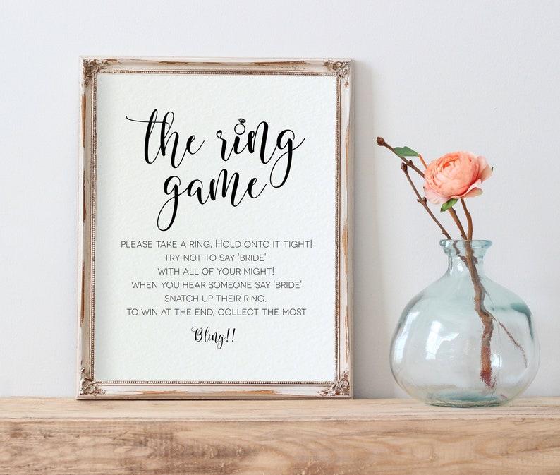 The Ring Game, Bridal Shower Game Sign, Bridal Shower Sign Template, Bridal Ring Game, Ring Game Sign, Edit with TEMPLETT, WLP-SOU 768 image 1