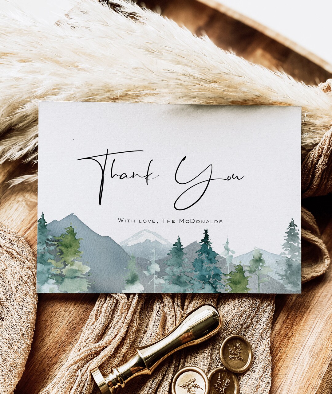 Mountain Thank You Card Template, Thank You Card Printable, Thank You ...
