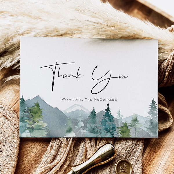 Mountain Thank You Card Template, Thank You Card Printable, Thank you Card, Pine Trees Thank You, Edit with TEMPLETT, WLP-MOU 2624