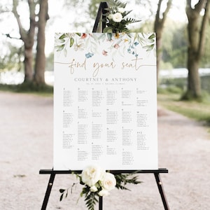 WildflowerAlphabet  Seating Chart, Printable Seating Chart, Instant Download, Edit with TEMPLETT, Floral Seating Chart Poster, WLP-DUT 5599