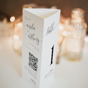 Script Wedding Tri-fold Table Number, Tri-fold Table Menu, Triangle Table Stand, Modern menu, 100% Editable with TEMPLETT, WLP-SOU 7609