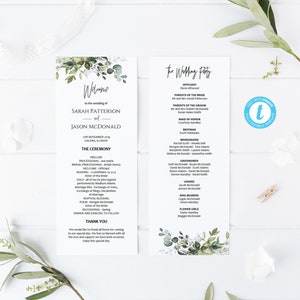 Greenery Wedding Program, Printable Wedding Ceremony Program, 2 Sizes, Wedding Program Template, Edit with TEMPLETT, WLP-HER 1473