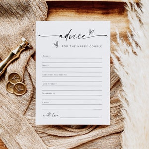 Minimalist Bridal Advice Card, Writing Cards, Modern Bridal Advice Sign, Bridal Shower Advice, TEMPLETT, WLP-LIN 7181
