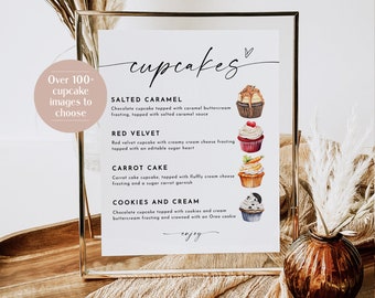 Cupcake Menu Sign, Editable Wedding Cupcake Sign Template, Wedding Dessert Sign, Cupcake Flavors Sign, Edit with TEMPLETT, WLP-LIN 7339