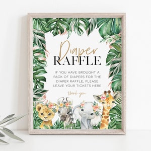 Jungle Diaper Raffle Sign, Floral Safari Diaper Raffle Cards, Diaper ...