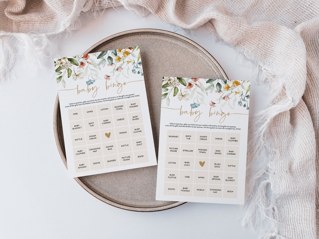 Wildflower Baby Bingo, Floral Baby Shower Game, Printable Bingo Cards ...