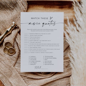 Wedding Movie Quotes Game, Romantic Movie Trivia, Minimalist Bridal Shower GAme, Edit with TEMPLETT, WLP-LIN 7220