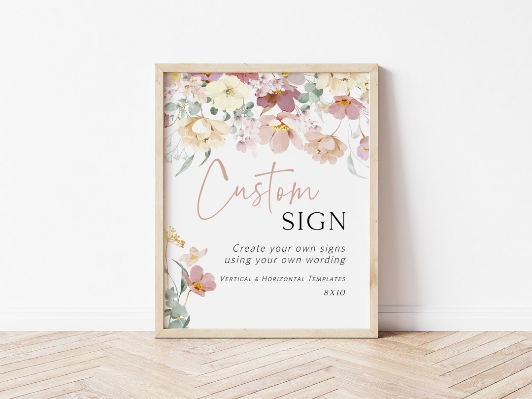 Wildflower Custom Sign, portrait and Landscape, Floral Editable Sign