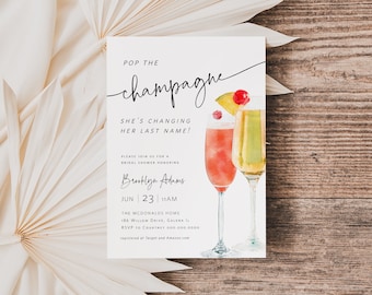 Pop the Champagne Invitation, Bridal Shower Invite, Bachelorette  Invitation, Hens Night, Editable Inviation, Edit w TEMPLETT, WLP-PAN 5923