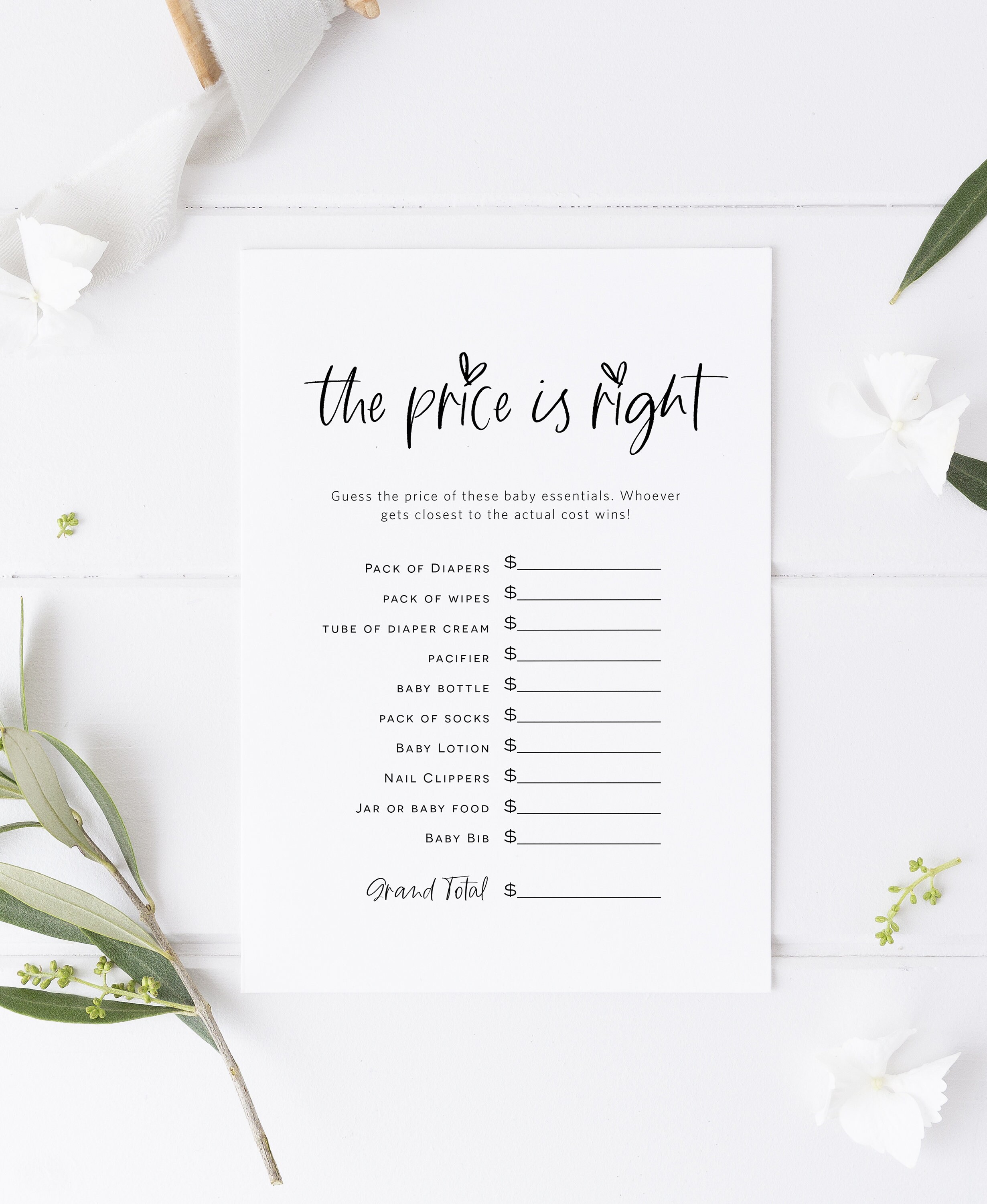 Minimalist Price is Right Game Baby Shower Game Printable - Etsy