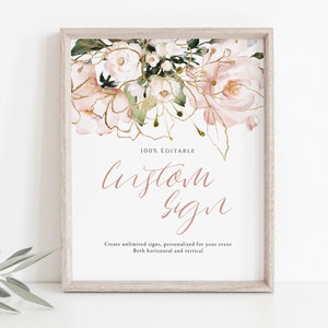 Pink Floral Custom Sign, (Portrait and Landscape), Editable Sign Template, 8x10, Printable Shower Sign, Edit with TEMPLETT, WLP-PGO 4228