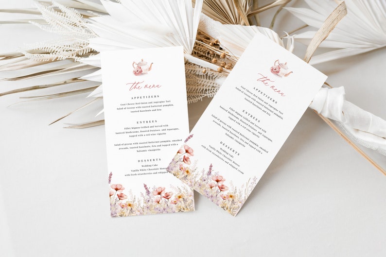 Tea Party Menu Template, Printable Menu Card, Wildflower Tea Party Menu Card, Instant Download, Edit with TEMPLETT, WLP-PTE 7394 image 3