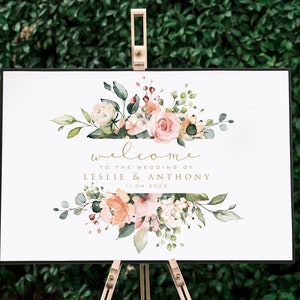 Wedding Welcome Sign, Floral Script Welcome Poster Template, Floral Welcome Sign, Instant Download, Edit with TEMPLETT, WLP-SUN 3979