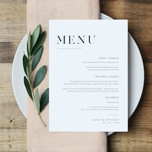 Menu de mariage minimaliste imprimable, menu Templett, menu de mariage imprimable, carte de menu modifiable, téléchargement immédiat, WLP-SLI 2989
