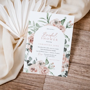Bridal Shower Invitation, Dusty Pink Bridal Invitation, Boho Bridal Shower Invitation, Instant Download, Edit with TEMPLETT, WLP-ROS 4839 image 2