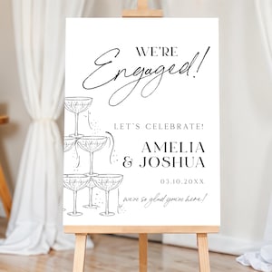 We're Engaged Welcome Sign, Engagement Party Welcome Poster, Champagne Engagement Party Sign, Edit with the editing website, TEMPLETT.