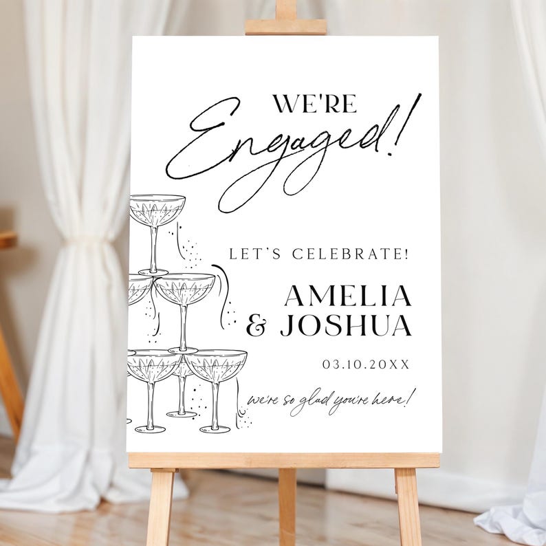 We're Engaged Welcome Sign, Engagement Party Welcome Poster, Champagne Engagement Party Sign, Edit with the editing website, TEMPLETT.