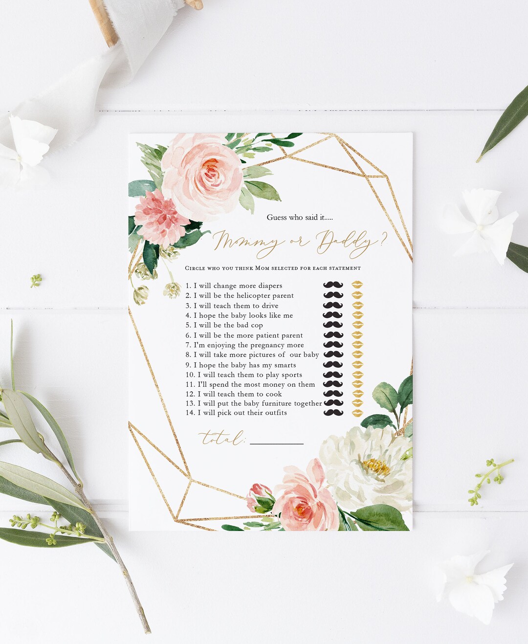 Printable Baby Shower Mommy or Daddy Game, Floral Baby Shower Games ...