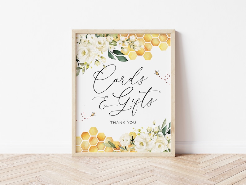 Bee Cards and Gifts Sign, Cards and Gifts Sign Printable, Favors Template, Baby Shower Sign, Edit with TEMPLETT, WLP-FBE 4808 image 3