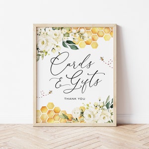 Bee Cards and Gifts Sign, Cards and Gifts Sign Printable, Favors Template, Baby Shower Sign, Edit with TEMPLETT, WLP-FBE 4808 image 2