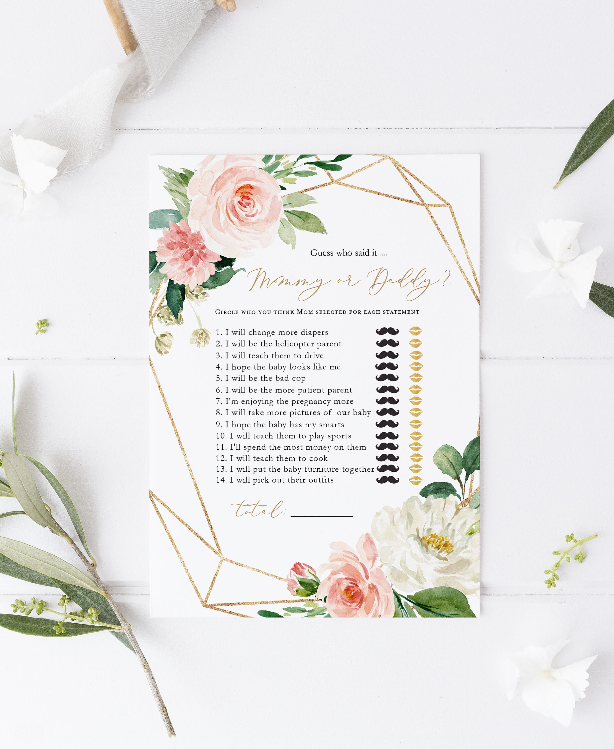 Printable Baby Shower Mommy or Daddy Game Floral Baby Shower - Etsy
