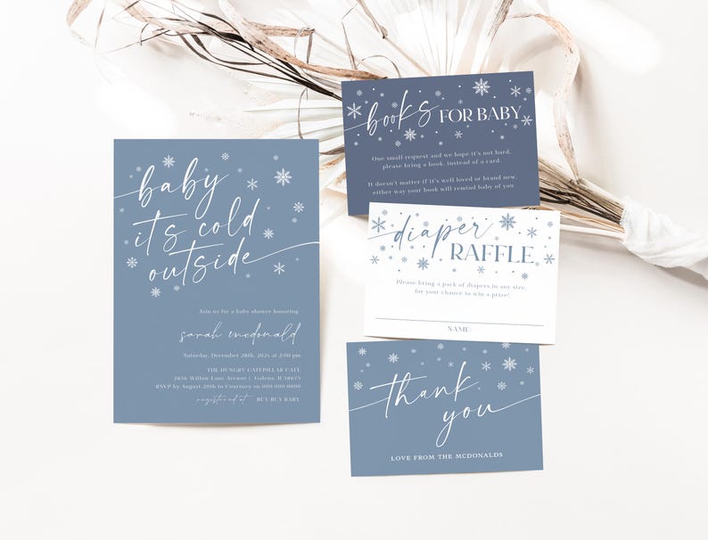 Winter Baby Shower Invitation, Baby It's Cold Outside Invitation, Modern Blue Baby Shower, Winter Wonderland Invite, TEMPLETT, WLP-WWL 7766 bild 2