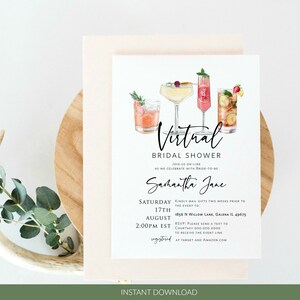 Virtual Bridal Shower Invitation, Social Distancing Bridal Shower Template, Long Distance Bridal Shower,Cocktails, TEMPLETT, WLP-COC image 2