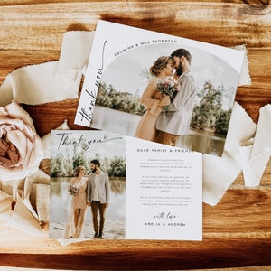 Photo Thank You Card, Minimalist Wedding Thank You Card, Calligraphy Thank you Card, Editable Template, with TEMPLETT, WLP-LIN 7323